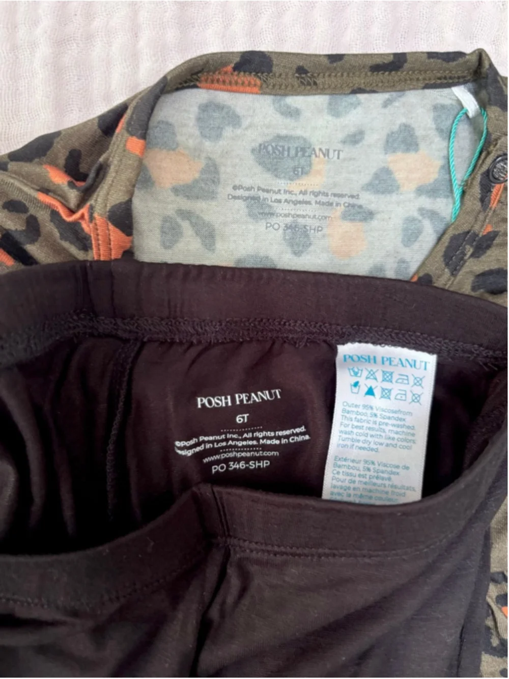 Girls Posh Peanut Bamboo Matching Set 6 Green Orange Leopard Print